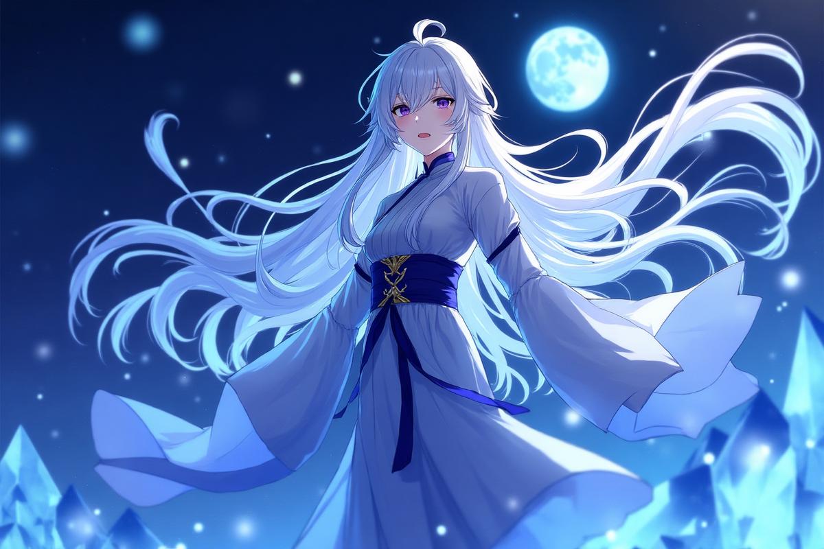 Personagem mística com poderes de gelo e cristal