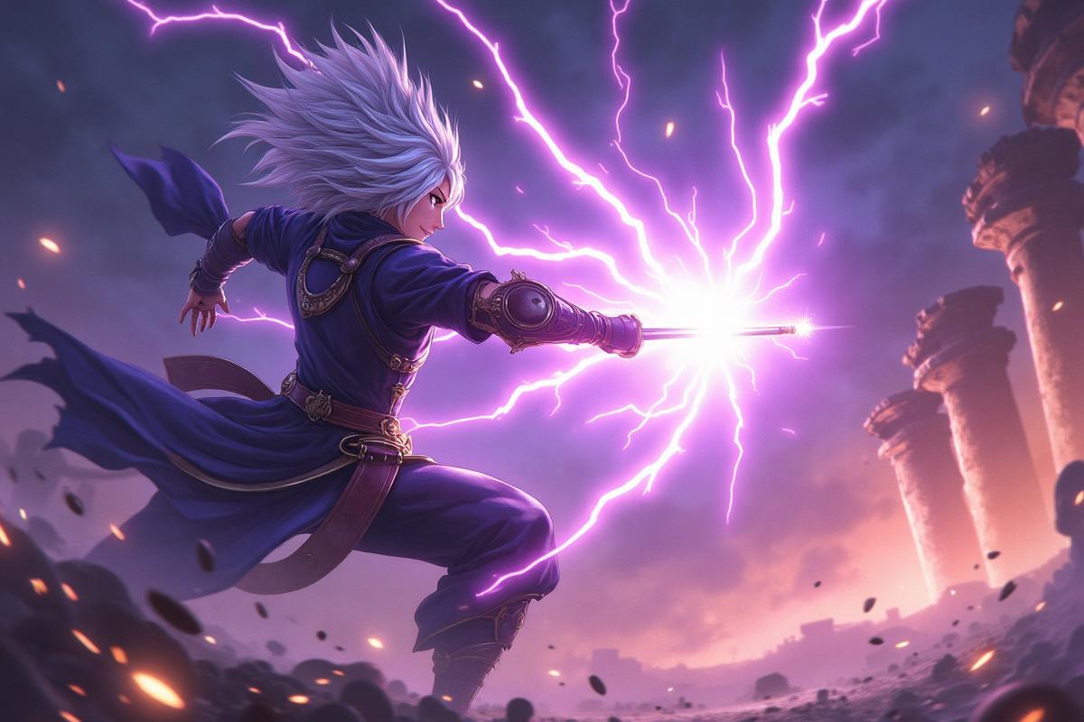 Personagem elemental controlando raios e trovões